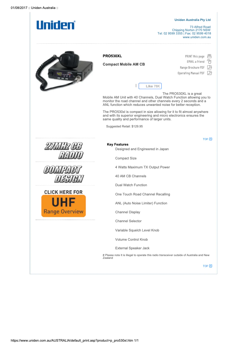Page 1 of the manual User Manual Uniden PRO530XL