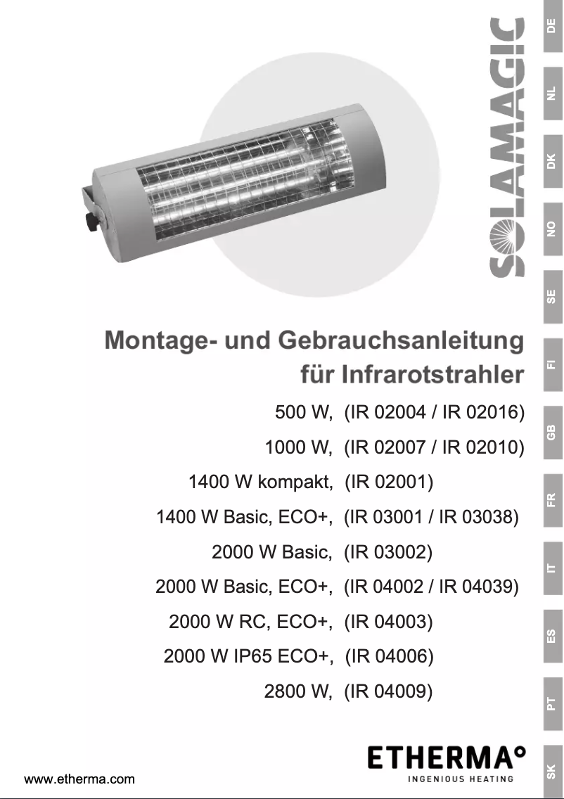 Page 1 de la notice Manuel utilisateur Etherma Solamagic SM-1400ZS-NA