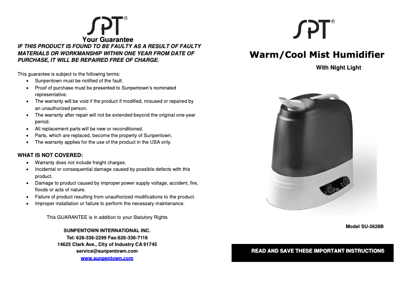 Page 1 de la notice Manuel utilisateur SPT SU-2628B