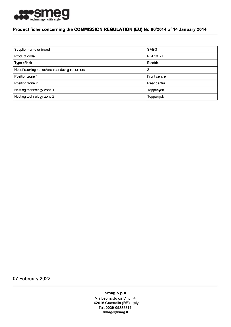 Page 1 de la notice Brochure Smeg PGF30T-1