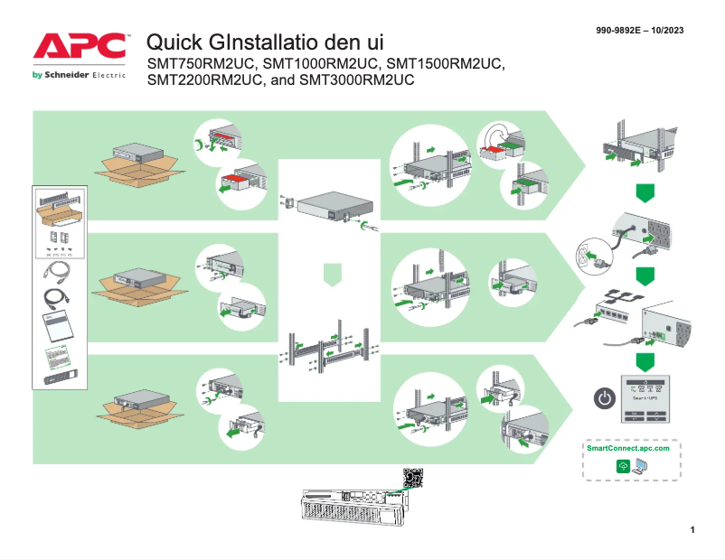 Page 1 de la notice Guide de démarrage rapide APC Smart-UPS SMT1000RM2UC