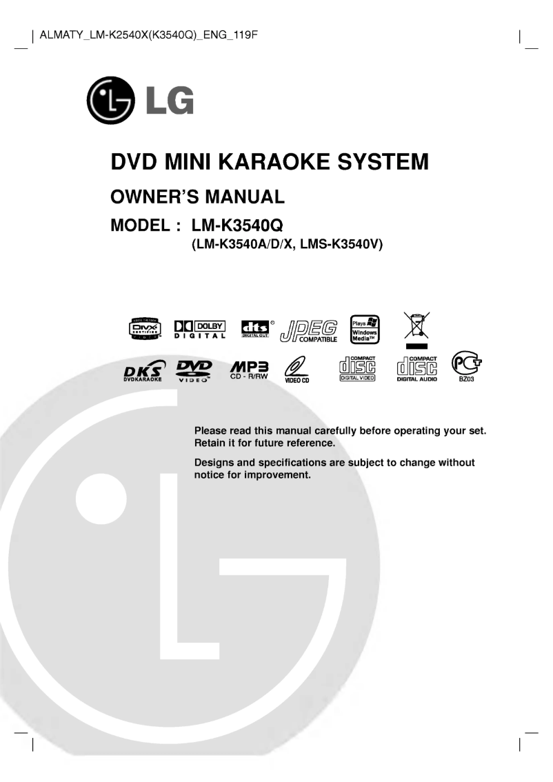 Image de la première page du manuel de l'appareil LM-K2540X