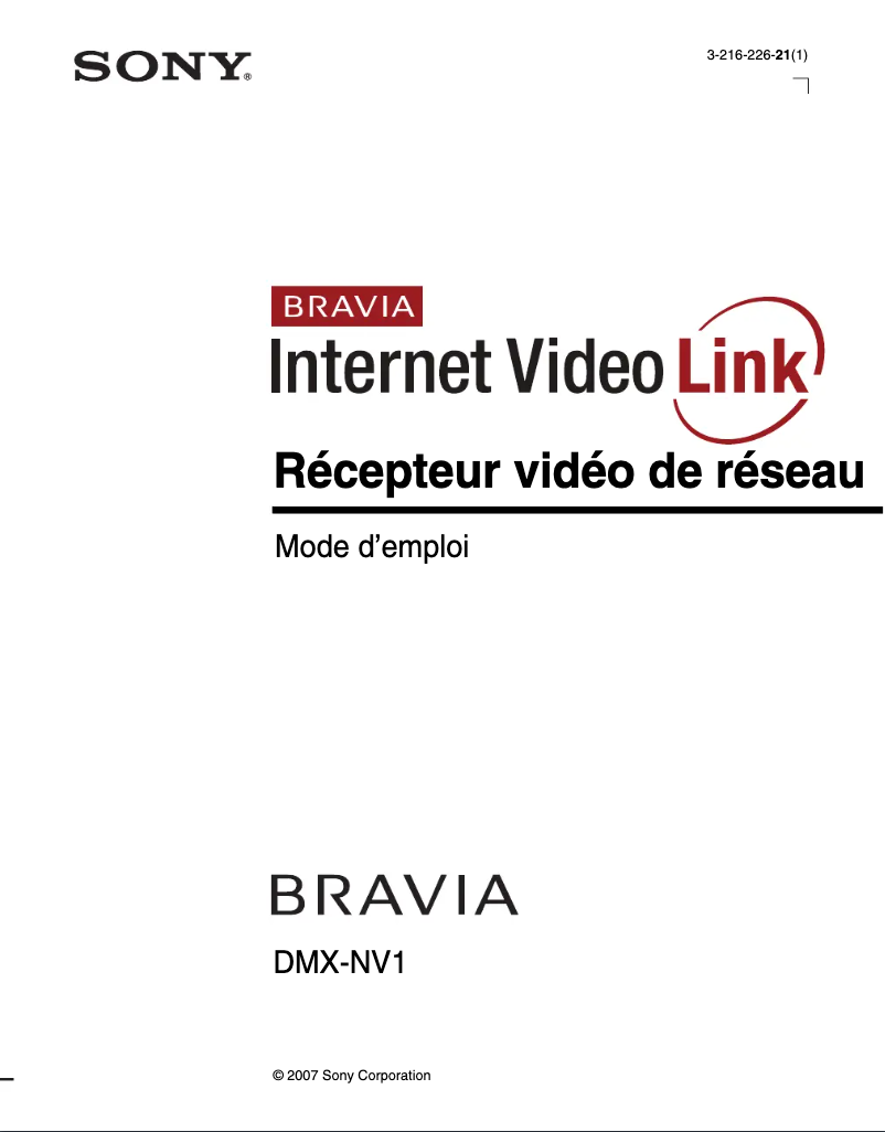 Page 1 de la notice Manuel utilisateur Sony DMX-NV1