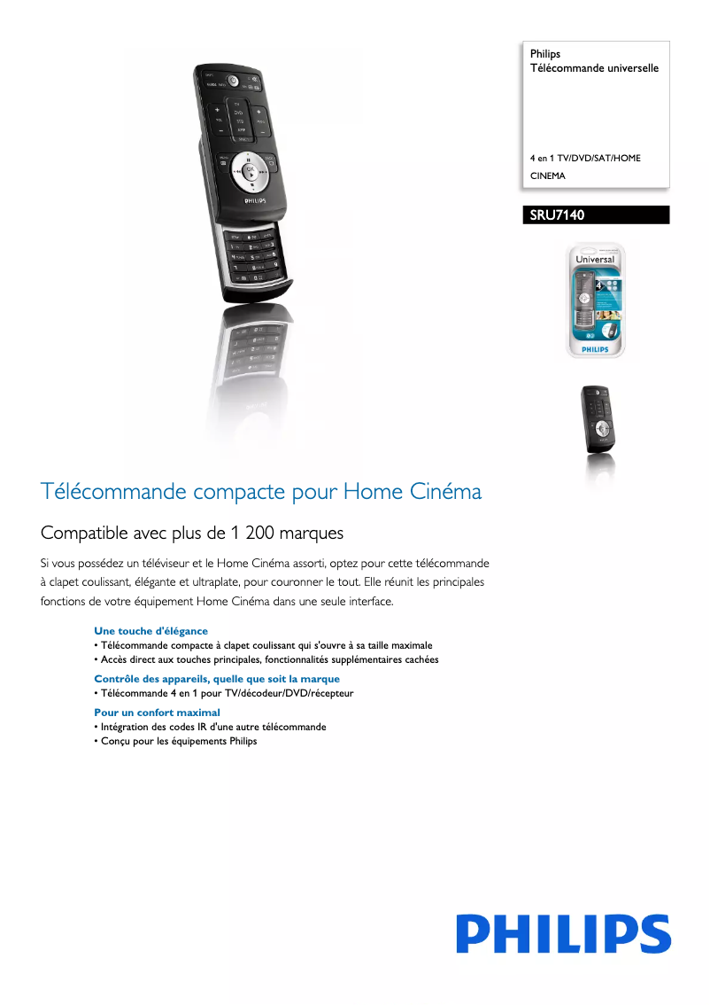 Page 1 de la notice Fiche technique Philips SRU7140