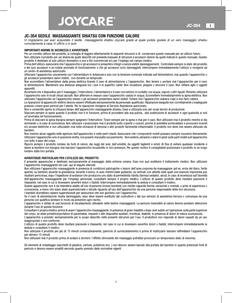 Page 1 de la notice Manuel utilisateur Joycare JC-354