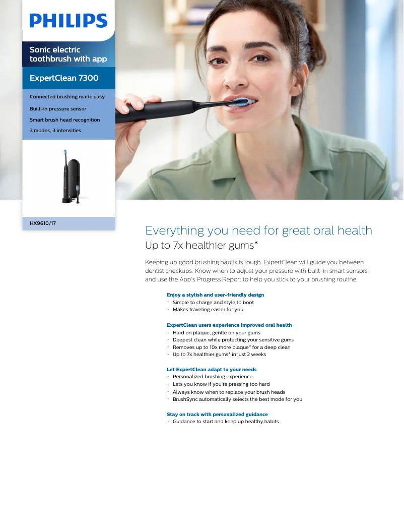 Page n°1 - Fiche technique Philips Sonicare ExpertClean 7300 HX9610