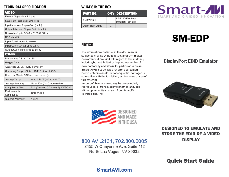 Page n°1 - Manuel utilisateur Smart-AVI SM-EDP