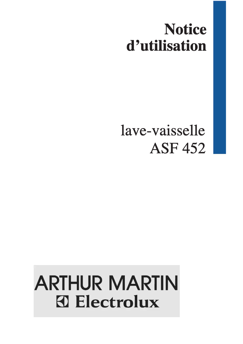 Page 1 of the manual User Manual Arthur Martin-Electrolux ASF 452