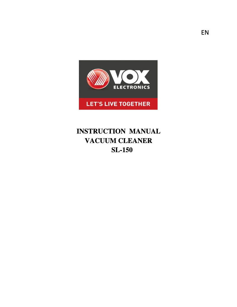 Page 1 de la notice Manuel utilisateur VOX SL150