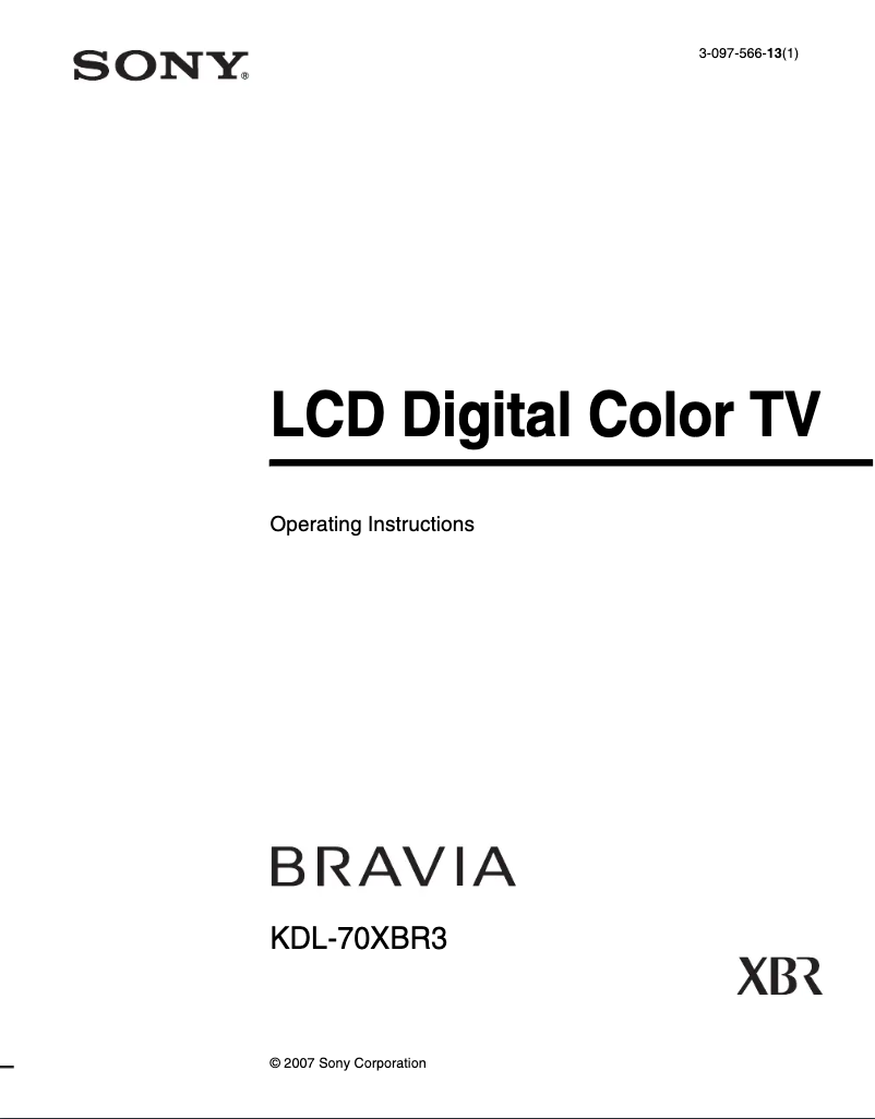 Page n°1 - Manuel utilisateur Sony Bravia KDL-70XBR3