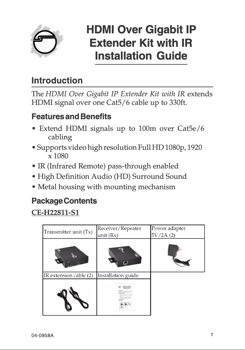 Page n°1 - Manuel utilisateur Siig CE-H22911-S1