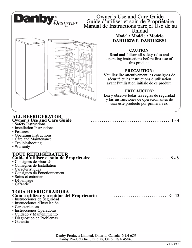 Página 1 del manual Manual de usuario Danby Designer DAR1102BSL