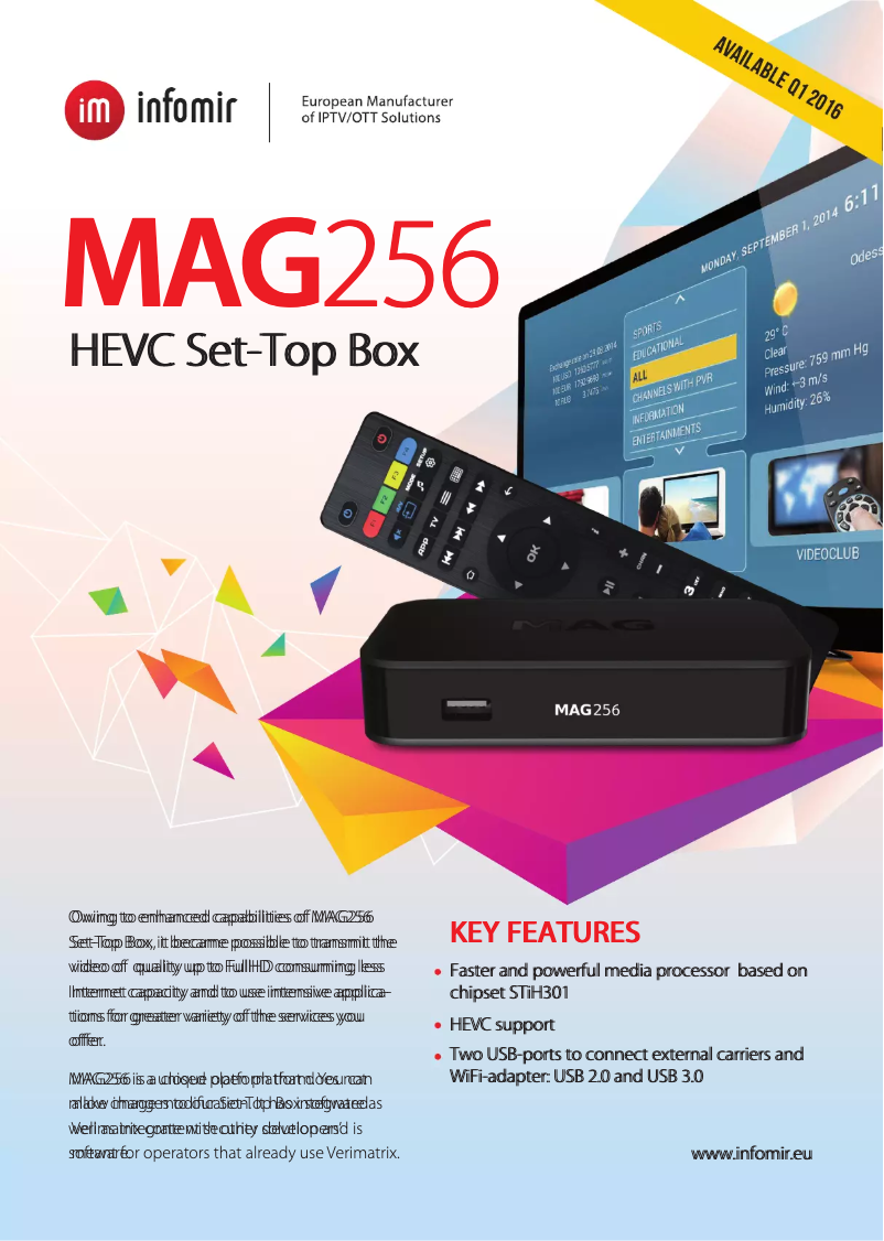 Page 1 de la notice Manuel utilisateur Infomir MAG256