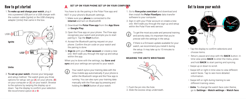 Page n°1 - Guide de démarrage rapide Polar Unite