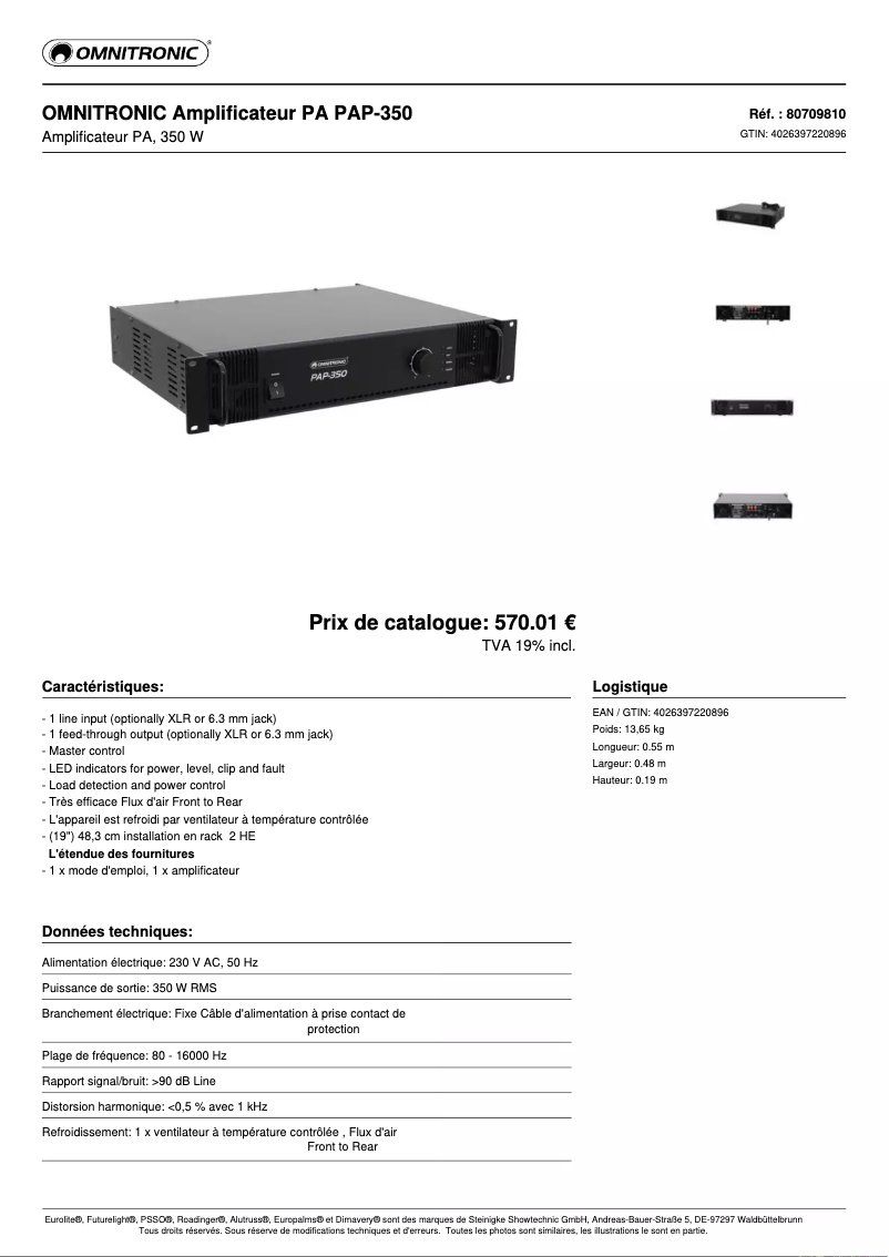 Page 1 de la notice Fiche technique Omnitronic PAP-350