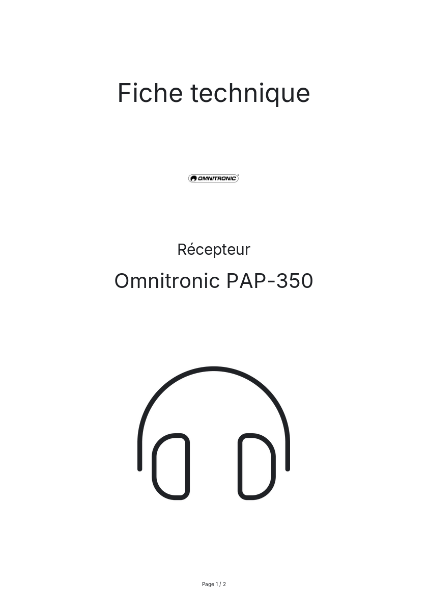 Page n°1 - Fiche technique Omnitronic PAP-350
