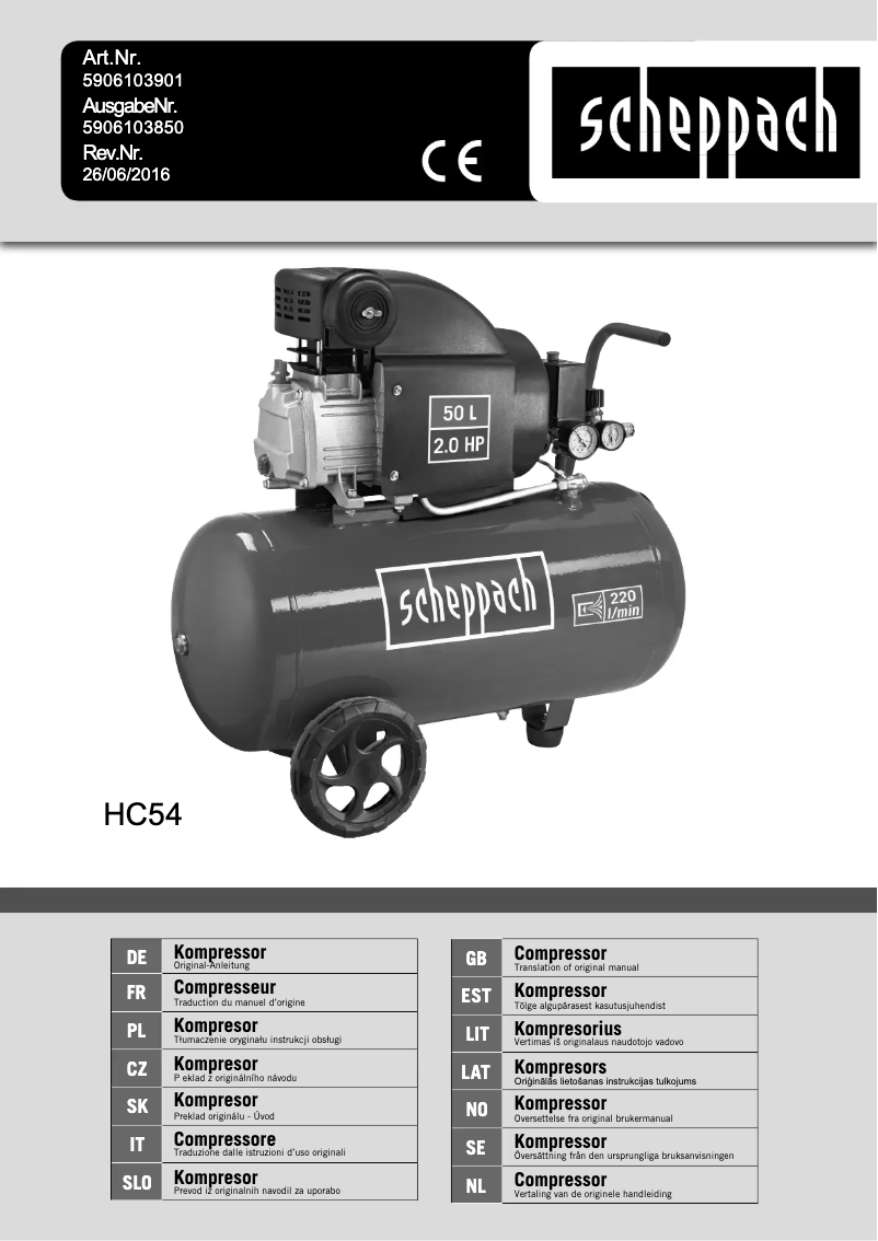 Page 1 de la notice Manuel utilisateur Scheppach HC54