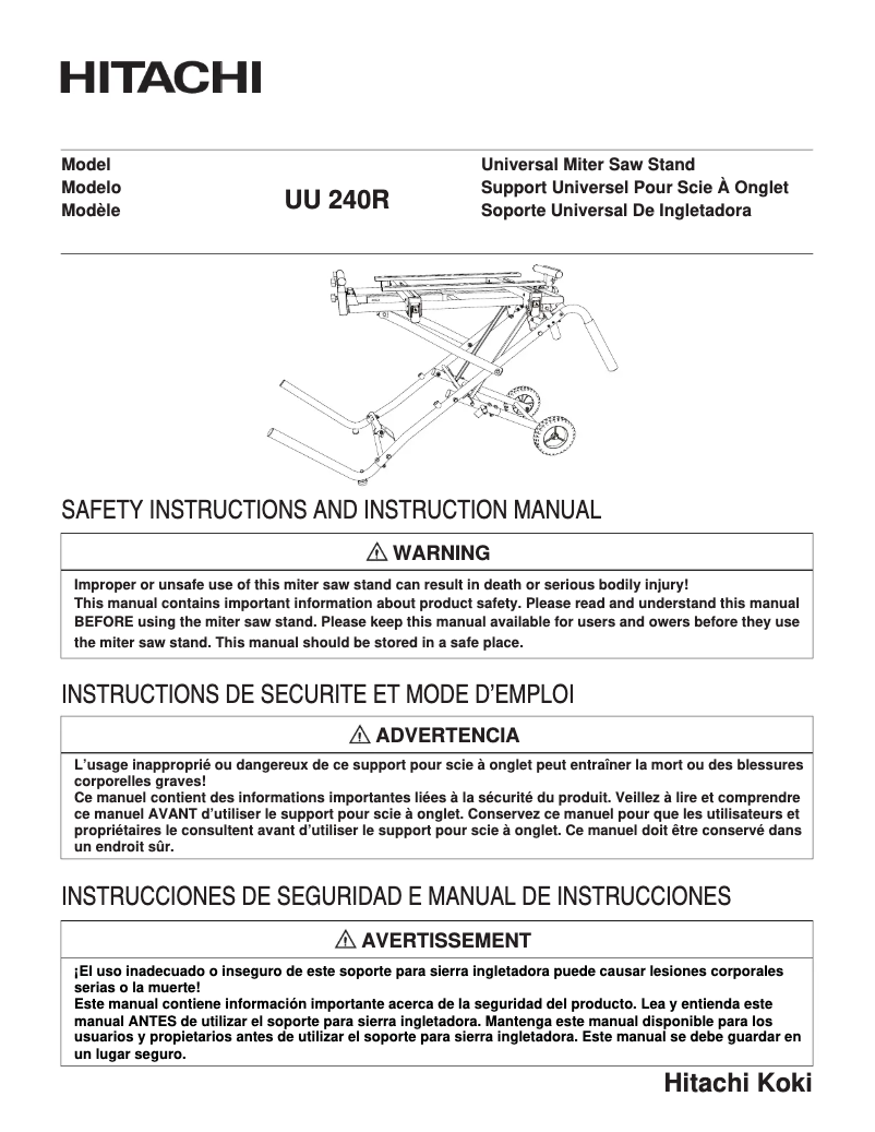 Page 1 de la notice Manuel utilisateur Hitachi UU240R