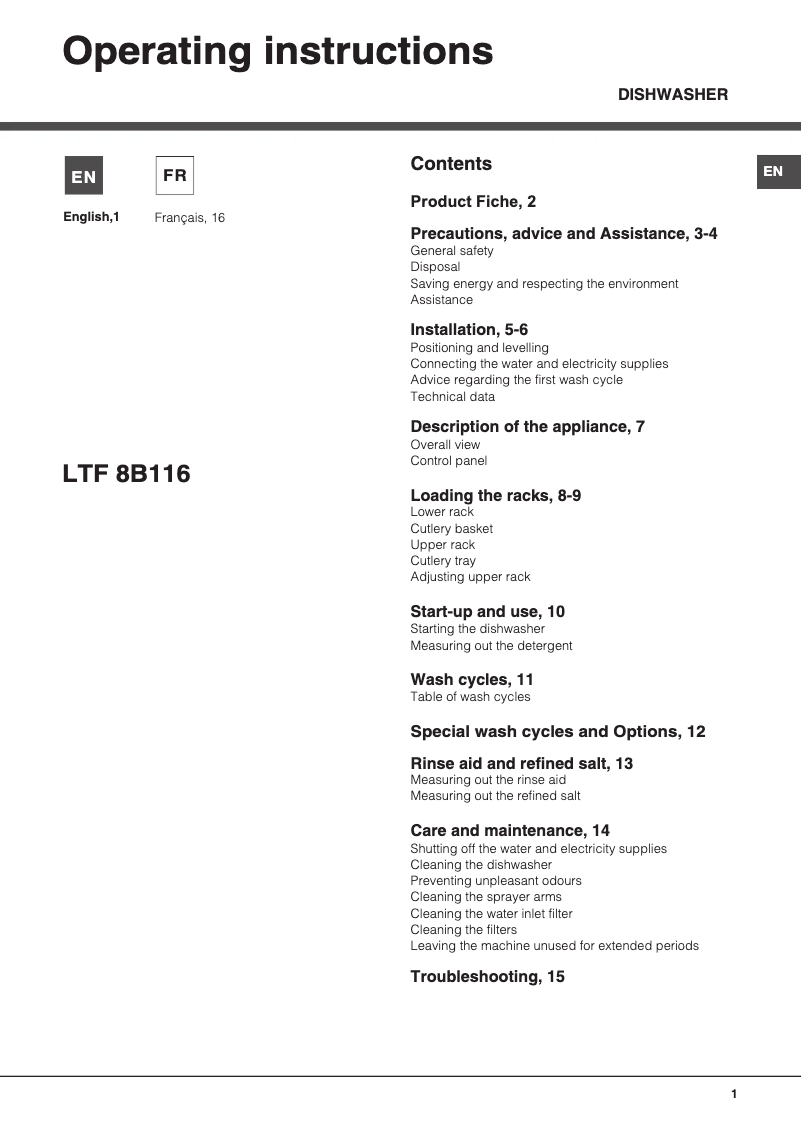 Image de la première page du manuel de l'appareil LTF 8B116 EU