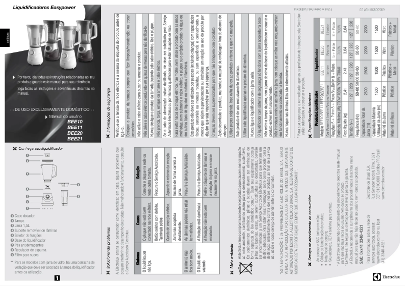 Page 1 de la notice Manuel utilisateur Electrolux BEE21