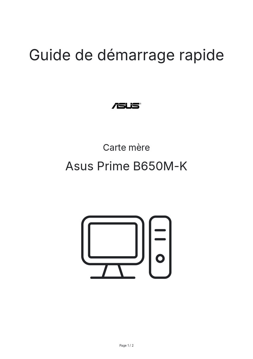 Page n°1 - Guide de démarrage rapide Asus Prime B650M-K