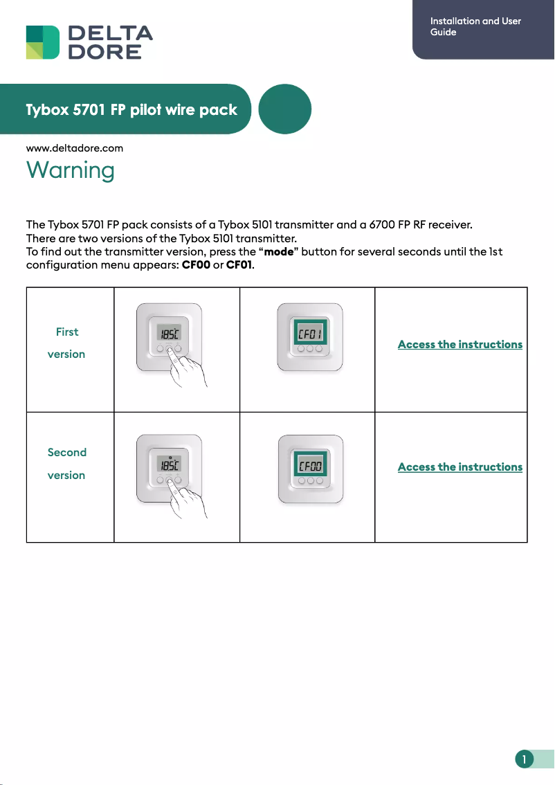 Page 1 de la notice Manuel utilisateur Delta Dore Tybox 5701 FP