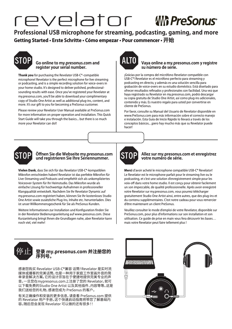 Página 1 del manual Guía de inicio rápido PreSonus Revelator