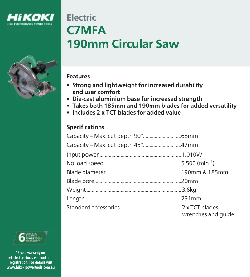 Página 1 del manual Ficha técnica HiKOKI C7MFA