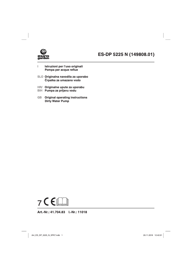 Page 1 de la notice Manuel utilisateur eurogarden ES-DP 5225 N