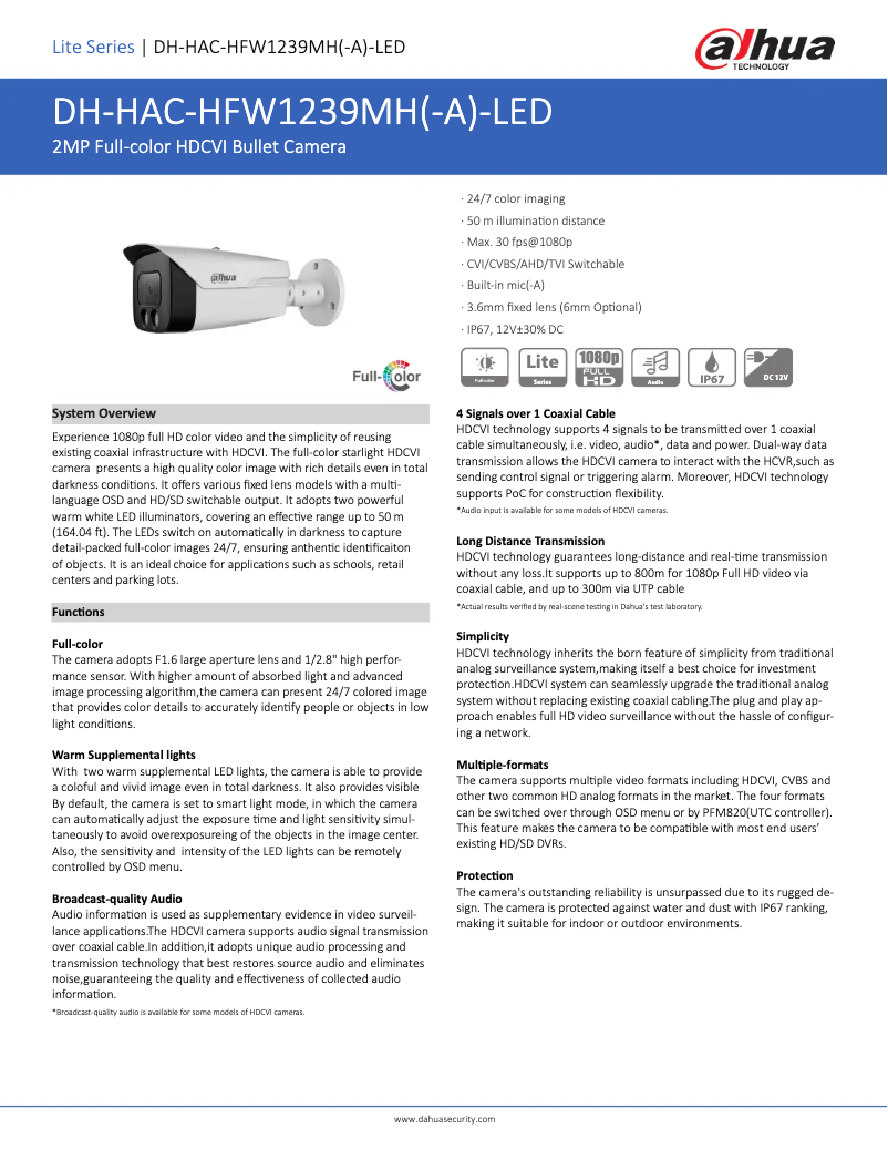 Image de la première page du manuel de l'appareil HAC-HFW1239MH-A-LED