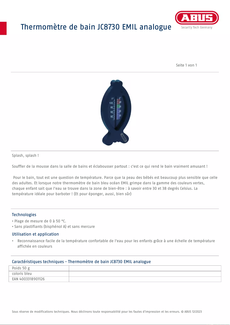 Image de la première page du manuel de l'appareil JC8730 Emil