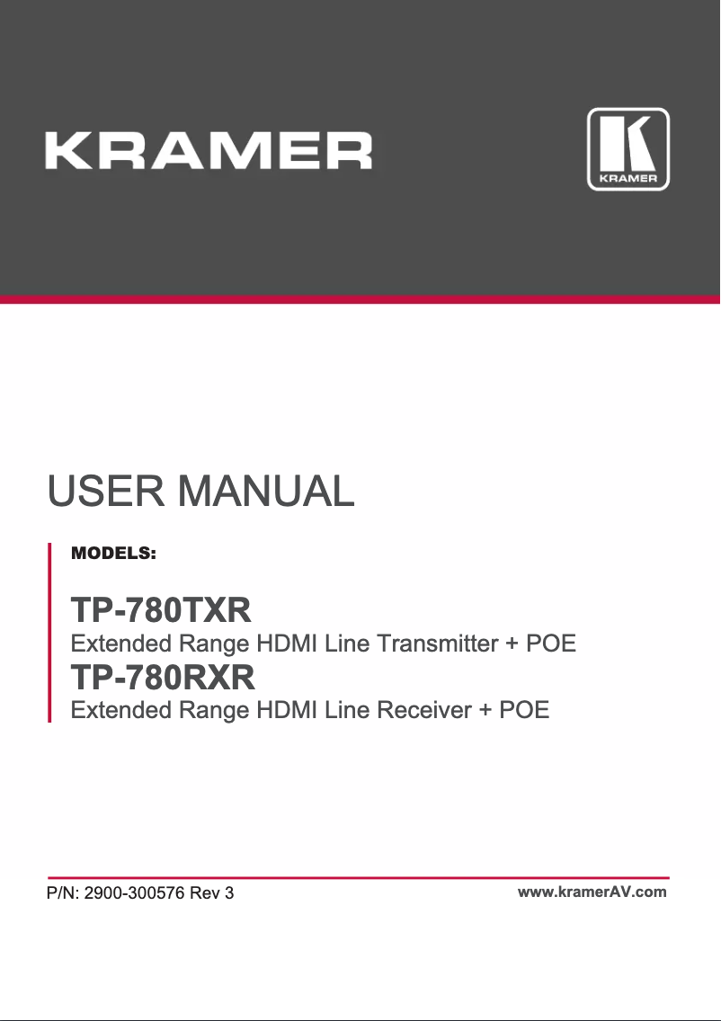 Page 1 de la notice Manuel utilisateur Kramer TP-780RXR