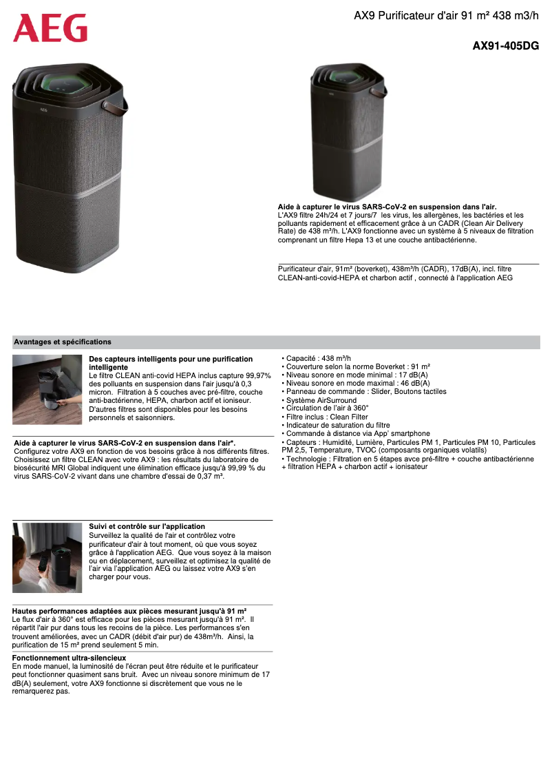 Page 1 de la notice Fiche technique AEG AX9