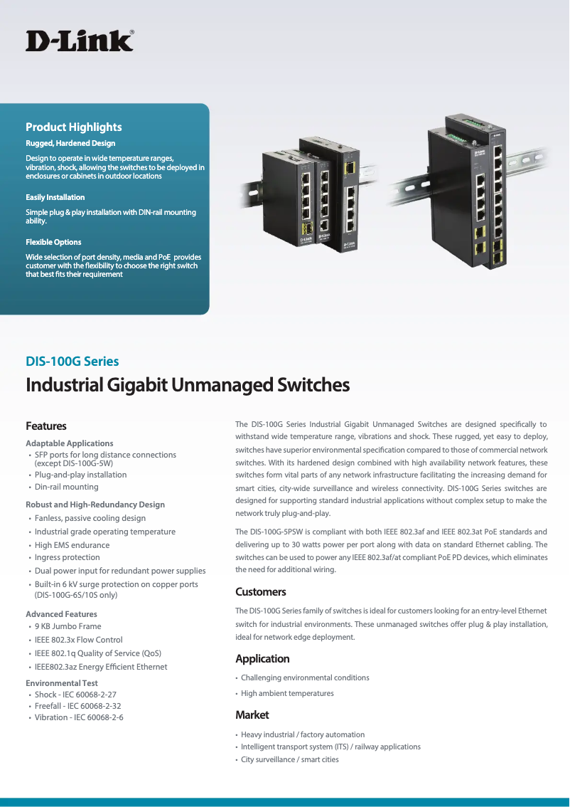 Page 1 de la notice Fiche technique D-Link DIS-100G-5PSW