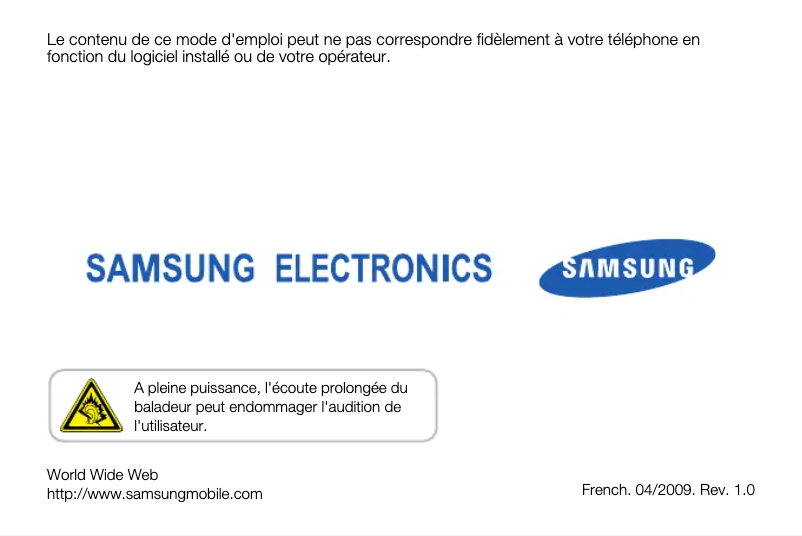 Page 1 de la notice Manuel utilisateur Samsung C6625