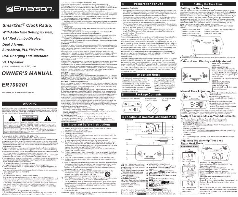 Page 1 de la notice Manuel utilisateur Emerson Radio ER100201