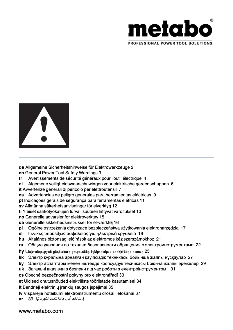 Page n°1 - Instructions de sécurité Metabo BS 18 L BL