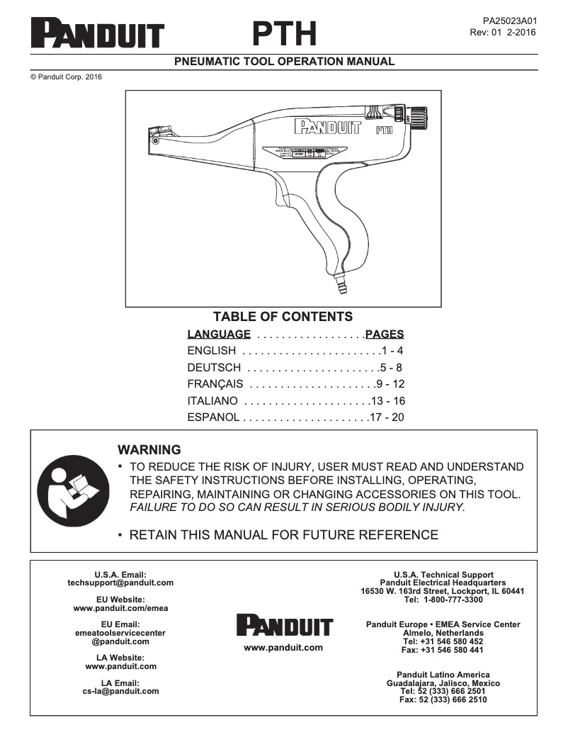 Page 1 de la notice Manuel utilisateur Panduit PTH