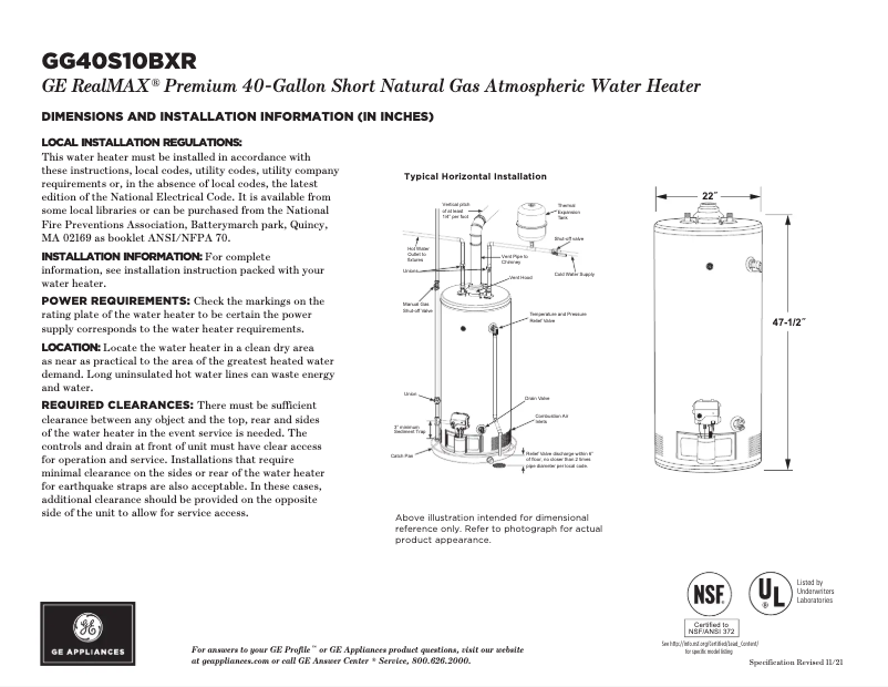 Page n°1 - Fiche technique GE GG40S10BXR