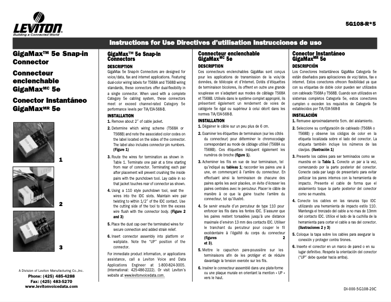 Page n°1 - Manuel utilisateur Leviton 5G108-RY5