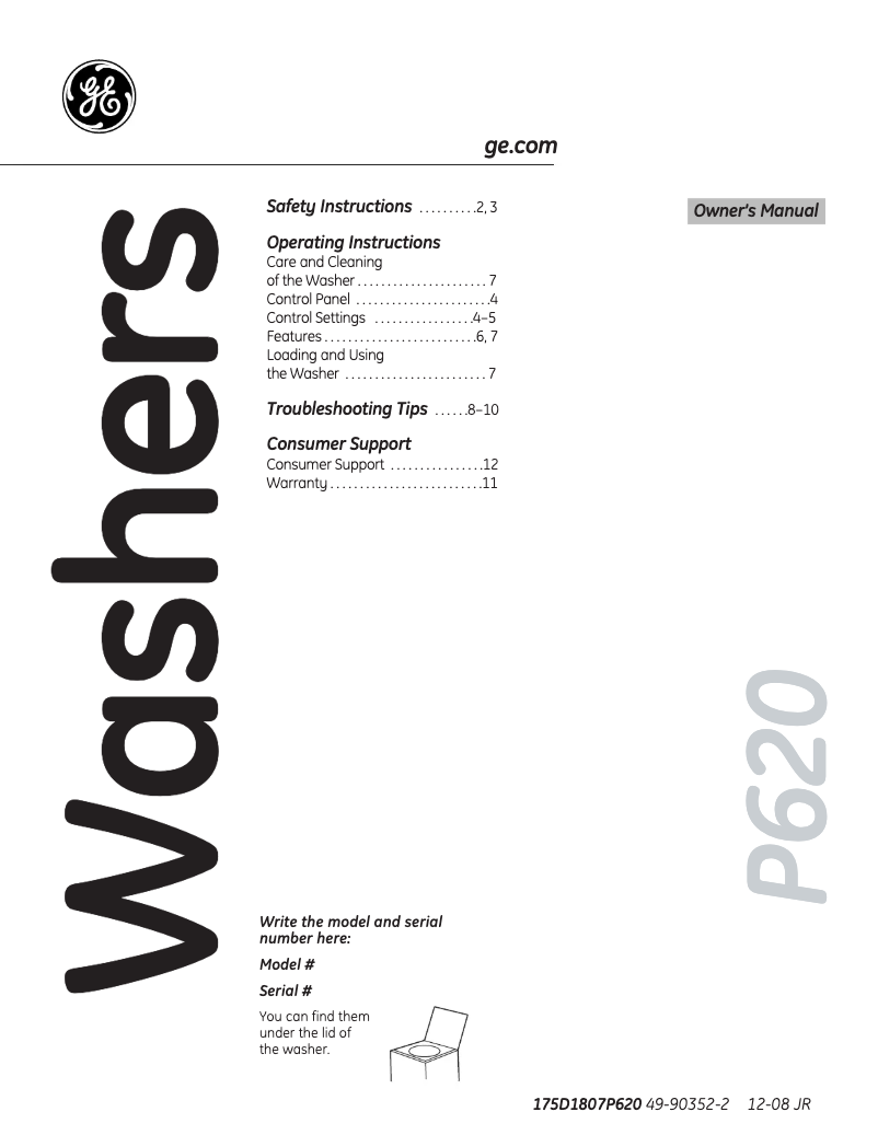 Page n°1 - Manuel utilisateur GE WHRE5550KWW