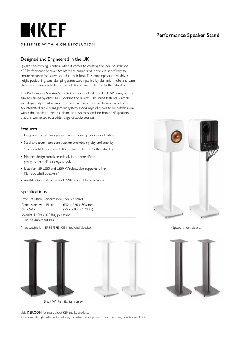 Page 1 de la notice Manuel utilisateur KEF Performance Speaker Stand