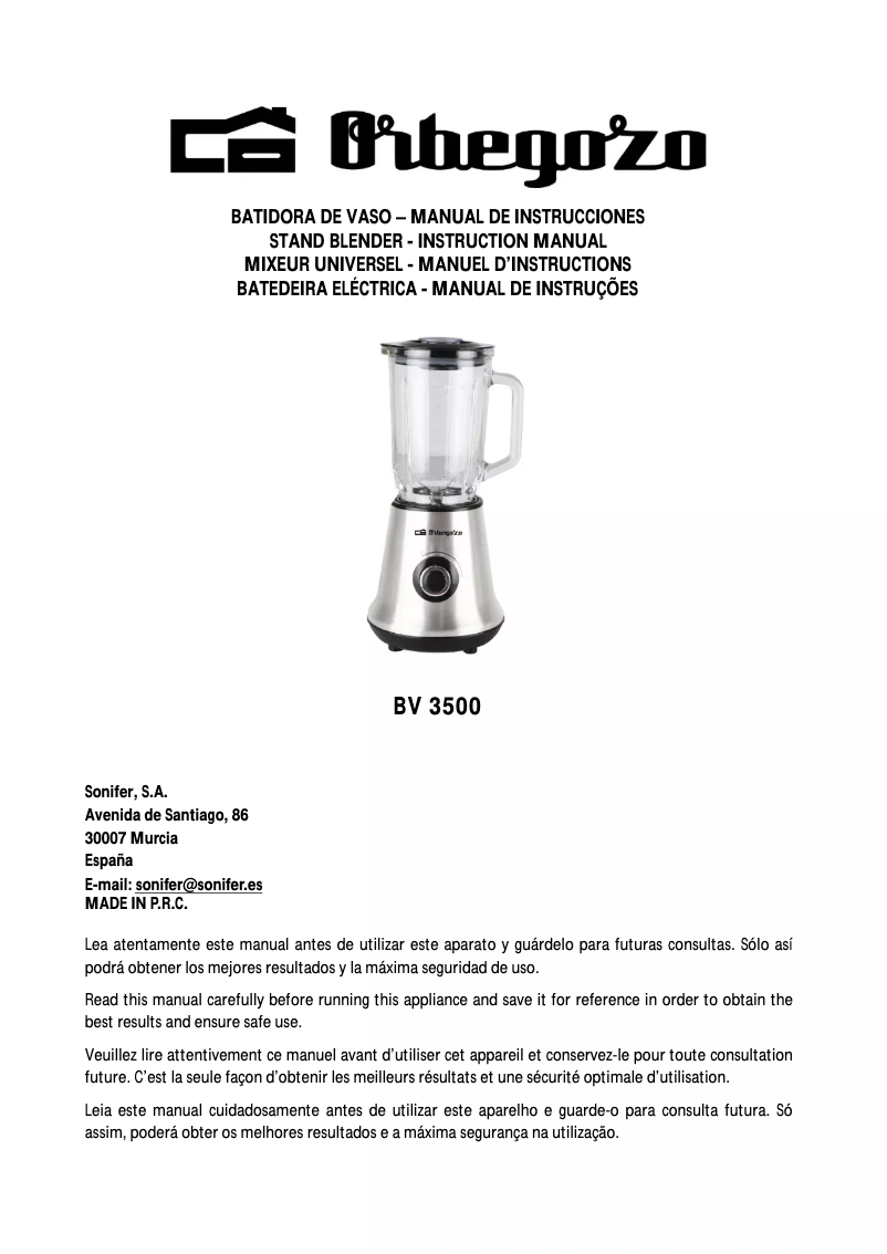 Page n°1 - Manuel utilisateur Orbegozo BV 3500