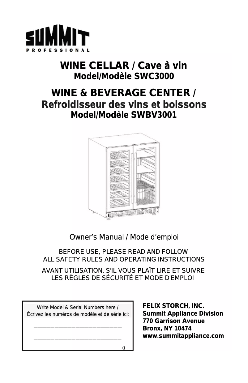 Page 1 de la notice Manuel utilisateur Summit SWBV3001