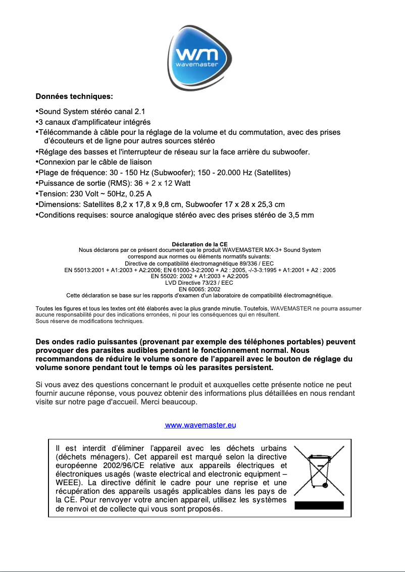 Page 1 de la notice Manuel utilisateur Wavemaster MX 3+