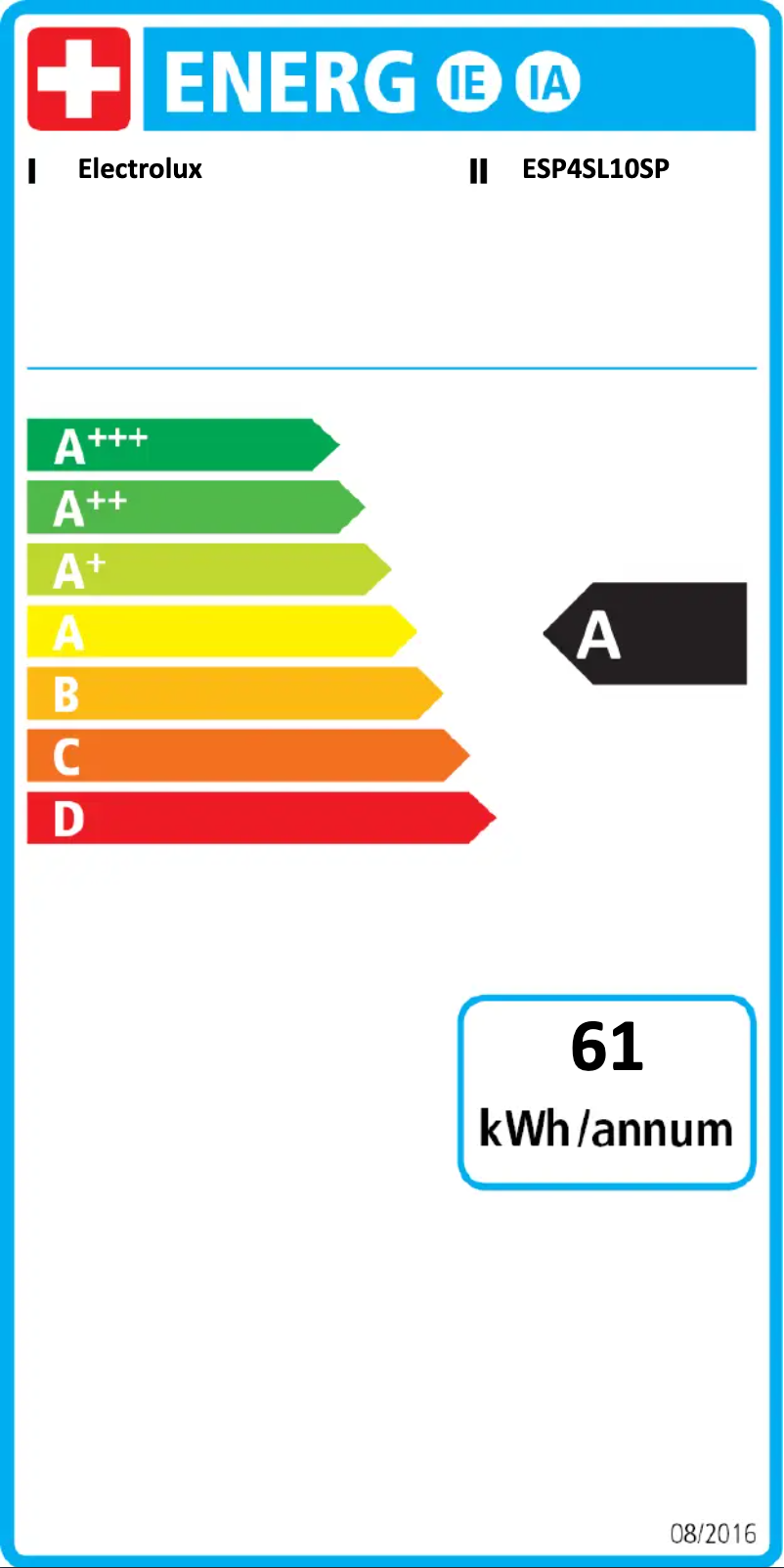 Page 1 de la notice Label énergétique Electrolux ESP4SL10SP