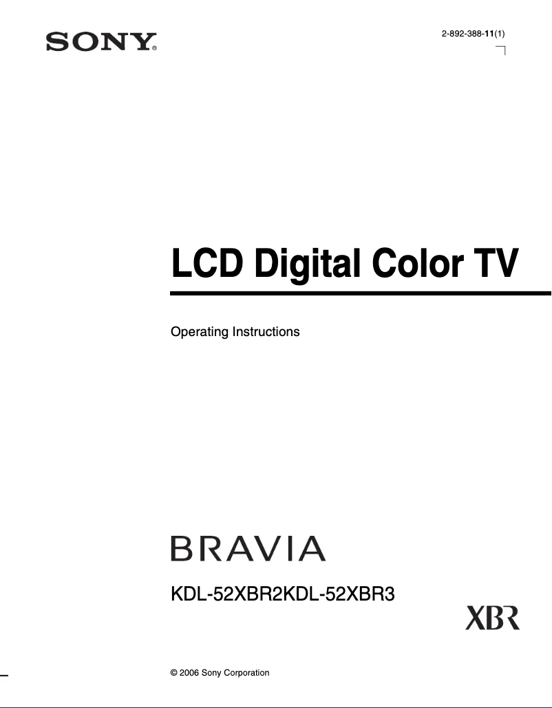 Image de la première page du manuel de l'appareil Bravia KDL-52XBR2