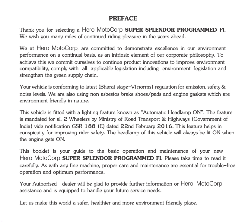 Page 1 de la notice Manuel utilisateur Hero Super Splendor (2021)