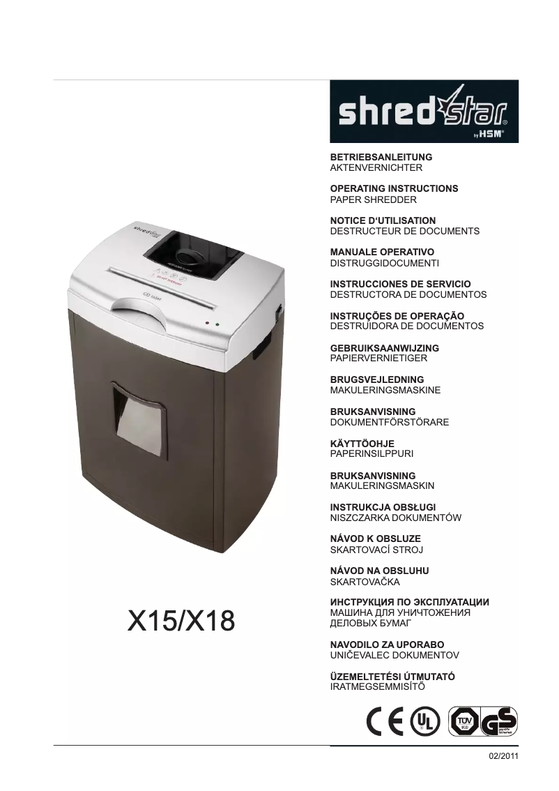 Image de la première page du manuel de l'appareil Shredstar X15