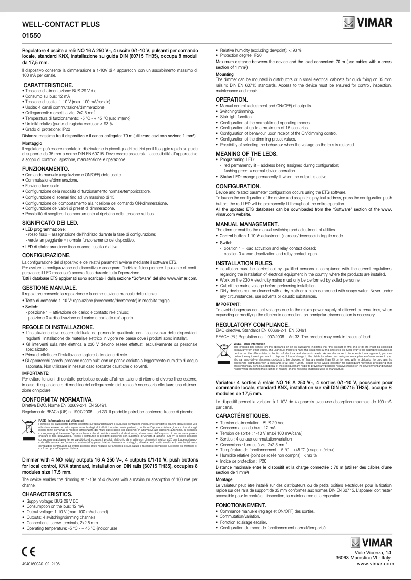 Page n°1 - Instructions / montage Vimar 01550